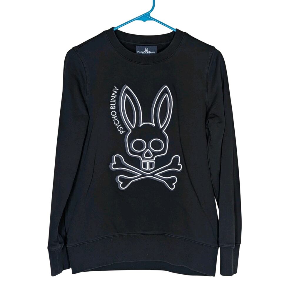 Psycho Bunny Men's XXS Black White Embroidered Logo Sweatshirt Crewneck Cotton